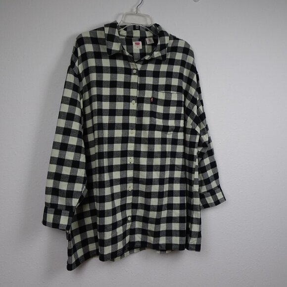 Levi's Flannel Shirt Women's Plus Size 2X Black Plaid Long Sleeve Warm - Picture 3 of 8
